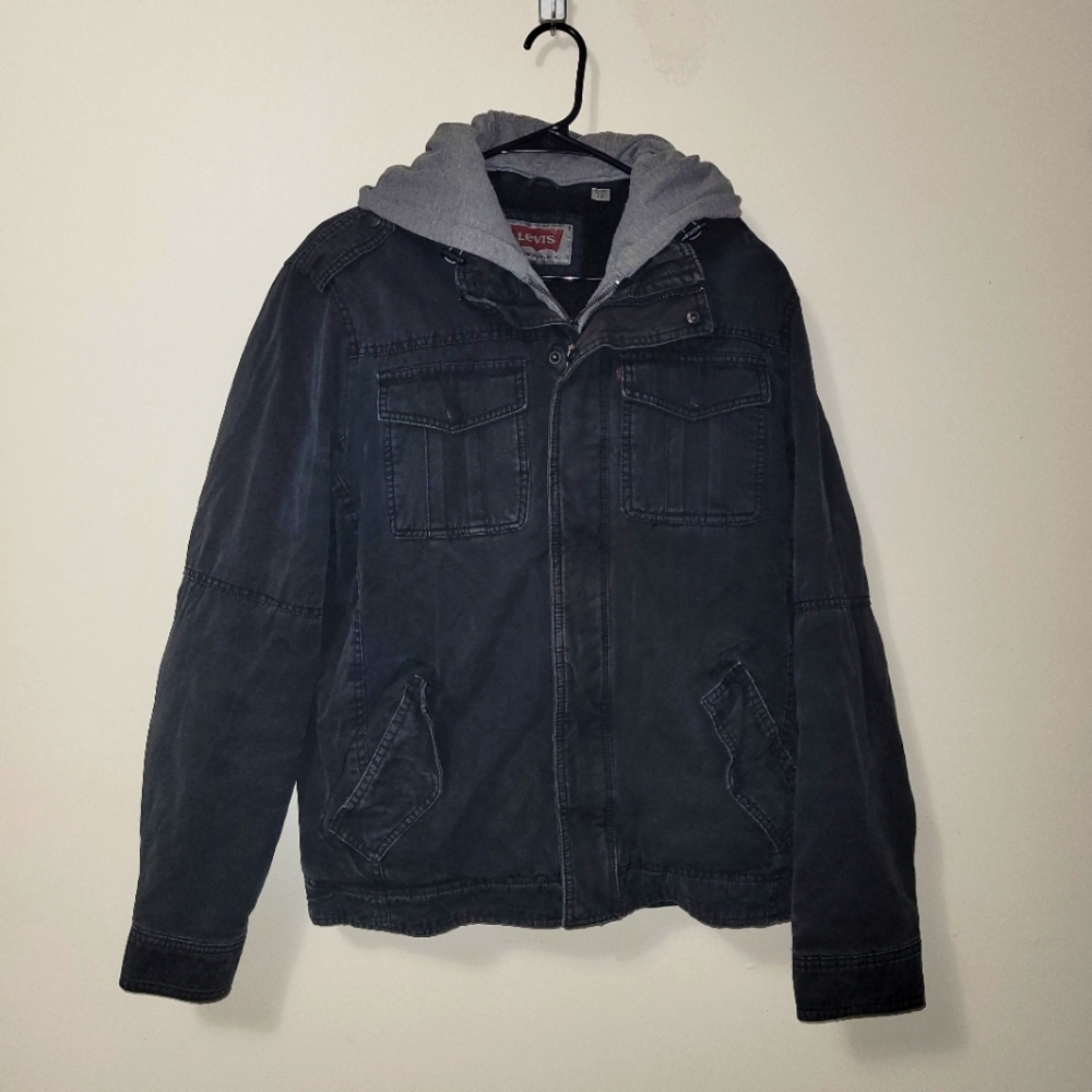 Levis black denim jean jacket sweatshirt coat size S